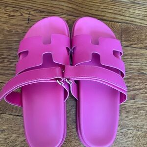 Women’s hot Pink designer look alike strappy Slide Sandals